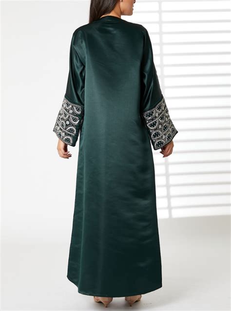 Green Abaya Moistreet Green V Neck Bridal Satin Split Cuffs Abaya