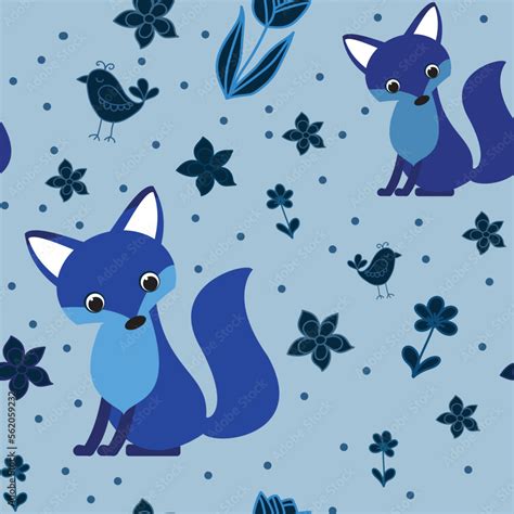 Seamless pattern with foxes and flowers. Vector file for designs. Stock Vector | Adobe Stock