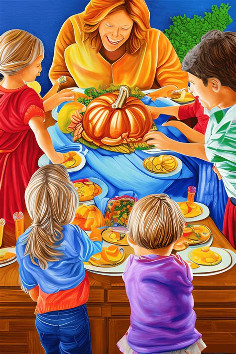 Thanksgiving Wall Art a Detailed Painting of a Thanksgiving Scene ...