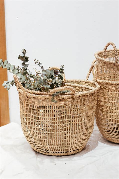 Set Of 2 Floppy Seagrass Baskets Natural Weave Basket Image 2 Woven