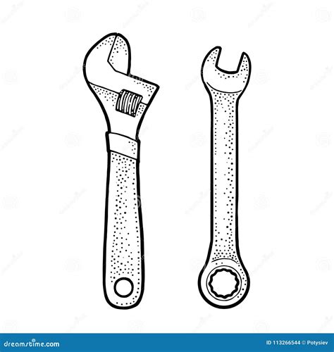 Adjustable Wrench Vintage Vector Engraving Illustration Stock Vector