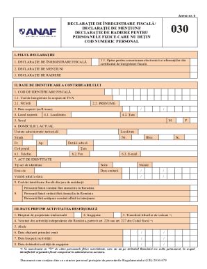 Fillable Online Static Anaf Rostatic Declaraie De Nregistrare Fiscal