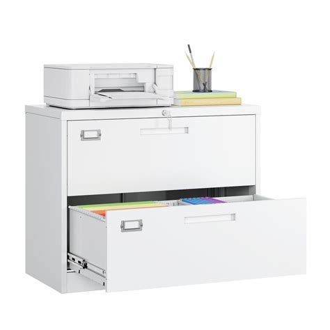 MIIIKO Lateral File Cabinet 2 Drawer With Lock White Filing Cabinet