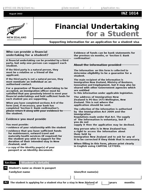 financial undertaking   student form inz