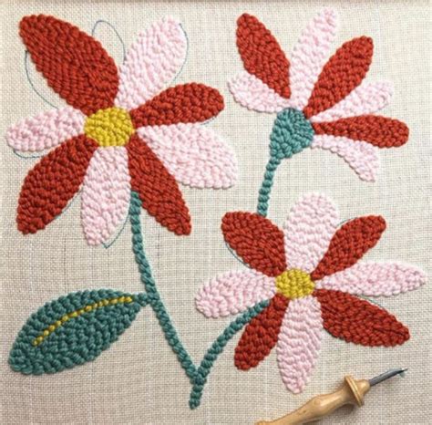 Punch Needle Pattern For Flower Embroidered Pillow Instant Etsy Australia