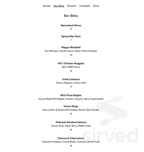 Hunt & Fish Club menu in New York, New York, USA