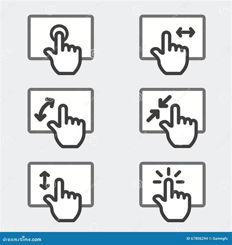 Phone Gestures Icons Hand Swiping And Touching Smartphone Screen