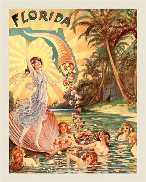 Vintage Florida Print Antique Florida Wall Art 4 Sizes Art Nouveau