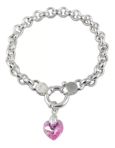 Pulsera Plata Mujer Rolo Mm Dije Cristal Swarovski Mm