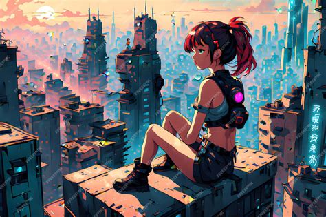 Premium Photo | Cyberpunk Anime girl Cityscape futuristic city at ...