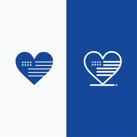 Heart Love American Flag Line And Glyph Solid Icon Blue Banner Line And