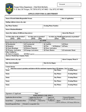 Prosper Alarm Permit Fill Online Printable Fillable Blank PdfFiller