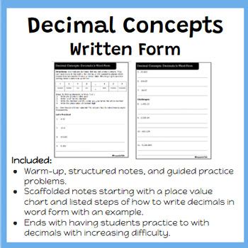 Decimal Concepts- Written Form Notes Page by Impact In Fifth | TPT