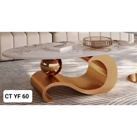 Jual Meja Tamu Marmer Import Oval Kaki Stainless Gold Top Table Granite