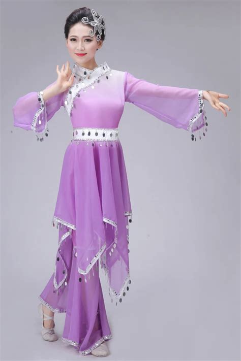 Purple Women Dance Folk Costume Chinese Yangko Dress Female Umbrella