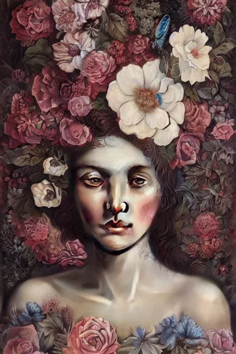 Krea Portrait Of Woman With Floral Background By Elena Masci Tom