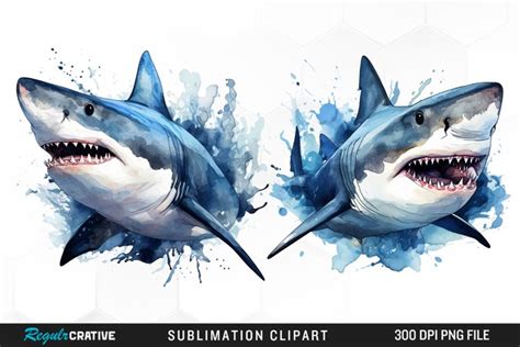 Watercolor Sharks Art Clipart