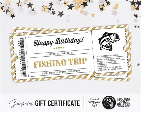 Surprise Fishing Trip Reveal Gold Ticket Fishing Birthday Gift Voucher