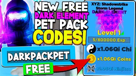 FREE DARK ELEMENT PET PACK CODES IN NINJA LEGENDS SECRET CRYSTAL