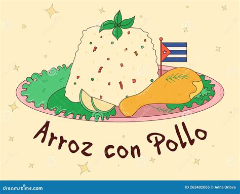 Cuban Food. Arroz Con Pollo. Traditional Cuban Dish. Vector Illustration Stock Illustration ...