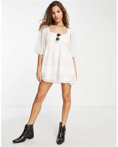 Asos Embroidered Square Neck Mini Smock Dress With Open Back And Ladder