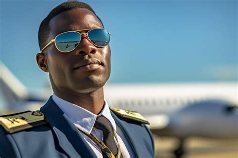 Afro american male flight attendant wearing a flight attendant uniform ...