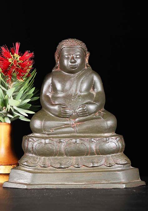 Brass Small Thai Style Fat Buddha Statue Known As Songachai With Both His Hands On His Belly 8