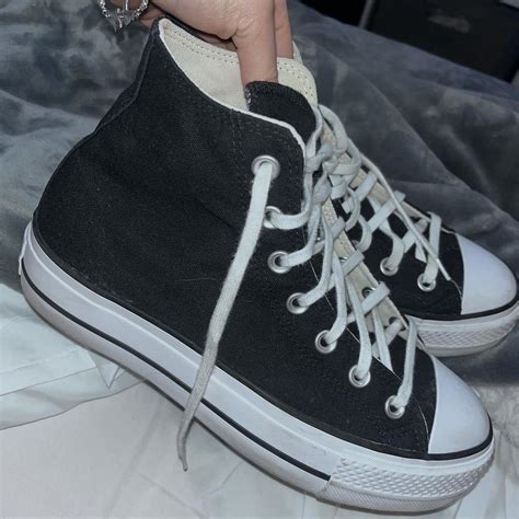 Black platform converse size 8.5 - Depop