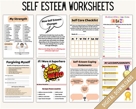 Self Esteem Workbook Self Esteem Journal CBT Worksheets Therapy