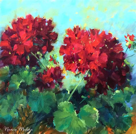 Hearts In Harmony Red Geraniums Painting By Nancy Medina Fine Art America