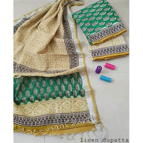 Pure Hand Block Bagru Printed Cotton Unstitched Suit Application Women