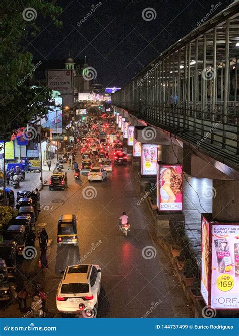 Night Street Scene Light Trail Of Traffic On Mumbai Streets Editorial