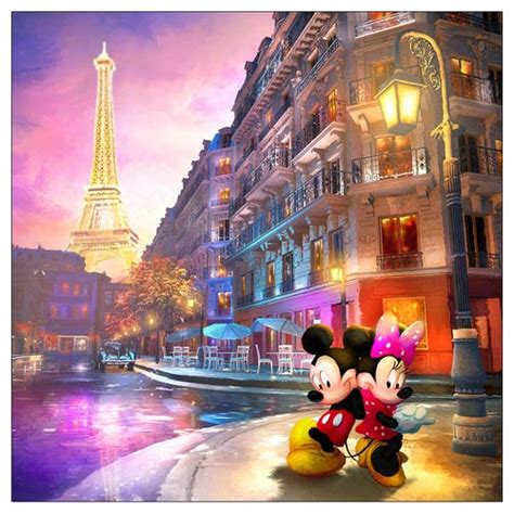 Mickey And Minnie Mouse Love In Paris Canvas Giclee Print