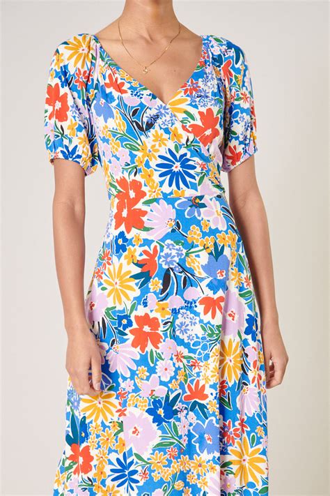 Ojai Floral Agave Puff Sleeve Midi Dress Sugarlips