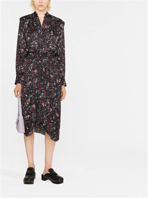 Marant Toile Okleya Floral Print Midi Dress Black Farfetch