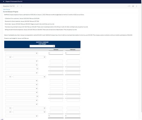 Solved Sheffield Company Expects To Have A Cash Balance Of Chegg