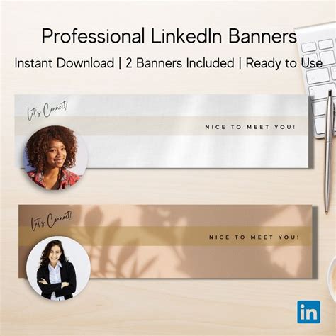 Two Professional LinkedIn Banners On A Beige Background Each Banner