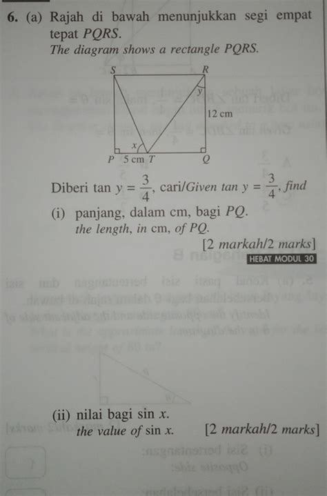 Solved A Rajah Di Bawah Menunjukkan Segi Empat Tepat Pqrs The