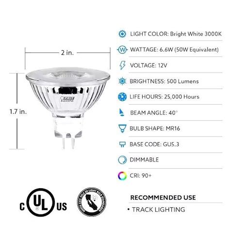 Feit 50 Watt Equivalent MR16 GU5 3 Dimmable LED Flood Light Bulb 3 Pack