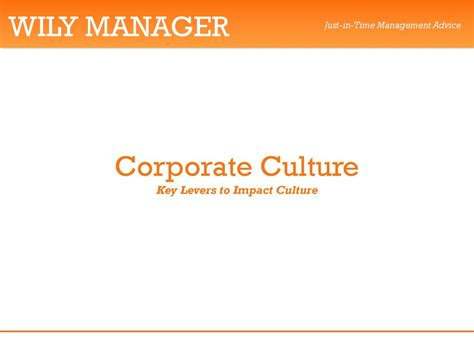 Corporate Culture Key Levers To Impact Culture Ppt Download