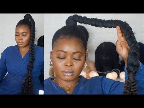 Sleek Long Braided Ponytail On Natural Hair Using Brazilian Wool No