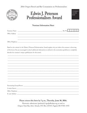 Fillable Online Oregonstatebar Edwin J Peterson Professionalism Award