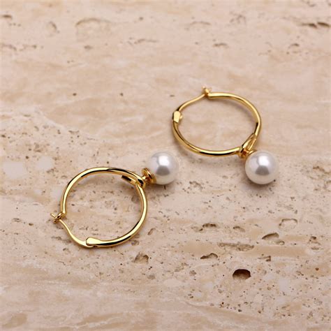 Large Hoop Earrings Pearl Drop Hoops Hoop Pearl Earrings Etsy