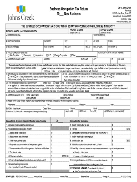 Johns Creek Business Occupation Tax Fill Online Printable Fillable