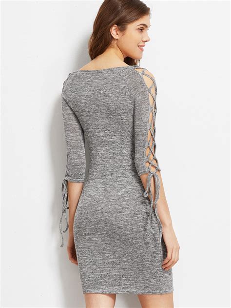 Marled Lace Up Raglan Sleeve Bodycon Dress Shein Sheinside