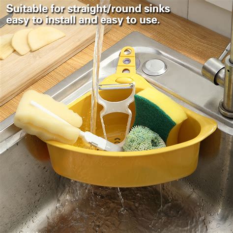 Shebeky Triangular Sink Drill Basket Easy To Install Drain Rack Fruit