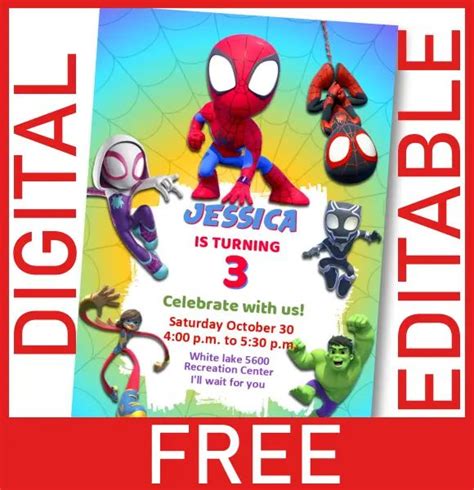 Free Digital Card Invitation Spidey And His Amazing Friends Birthday