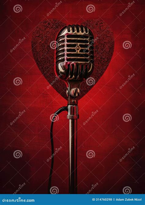 Vintage Microphone With Heart Shaped Background Stock Illustration