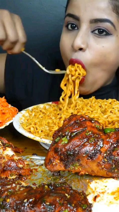 Ashifa Asmr Eating Spicy Chilli Chicken Leg Piece Curry Maggi Noodles