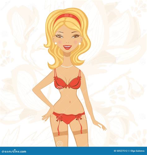 Beautiful Woman In Lingerie Stock Vector Illustration Of Cheerful